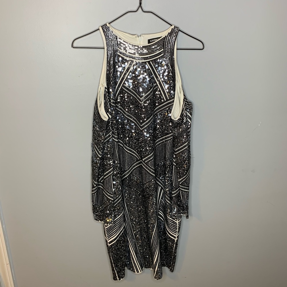 Express Cold-Shoulder Sequin Dress